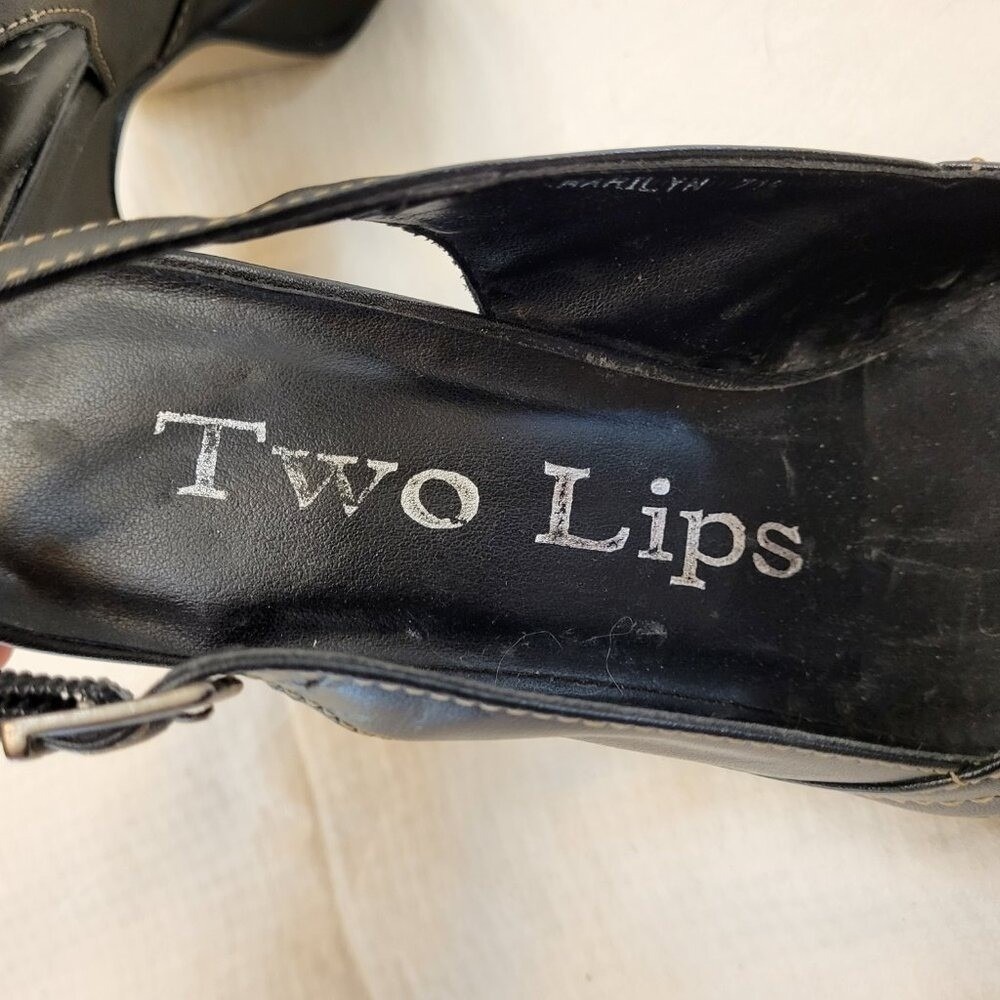 Two Lips Marilyn Black Pinup Peep Toe Buckle Platform Slingback Heels - 7.5 - Picture 9 of 10